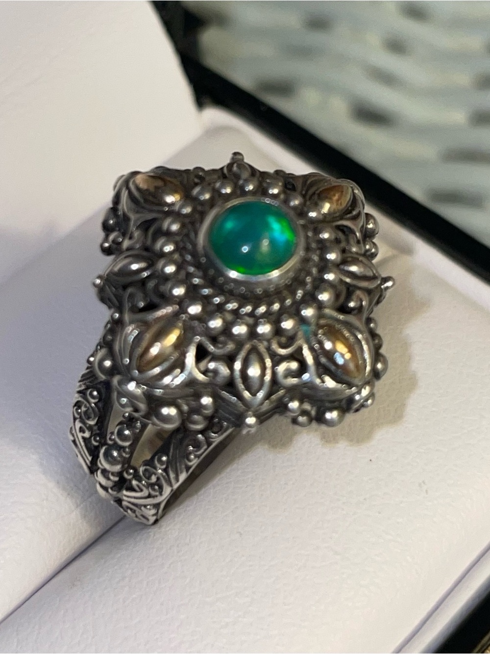 Sarda Opal Sterling Silver Gold Ring Sz 8